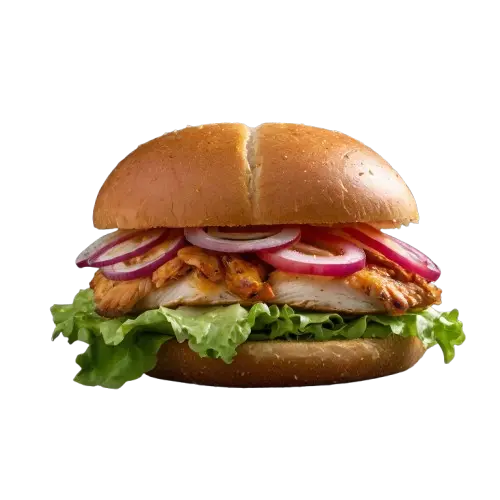chicken burger with onion and tomato