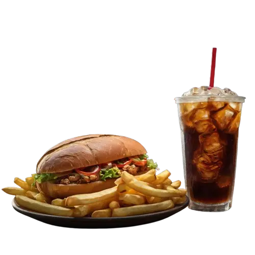 burger with fries on a plate