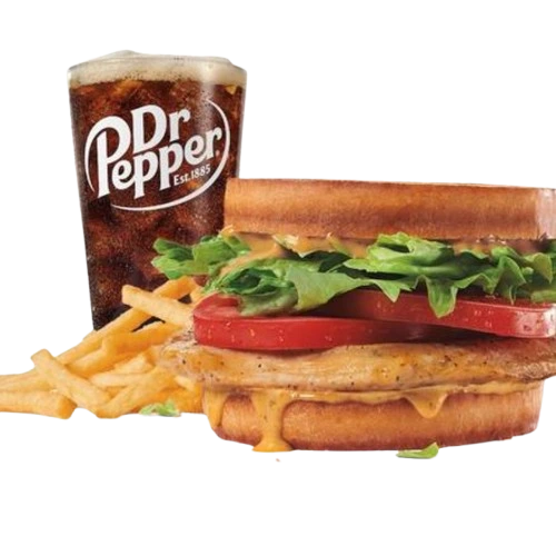 grilled chicken sandwich with drink