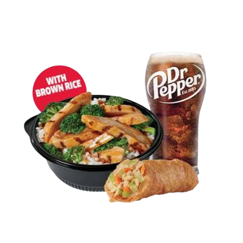 teryaki bowl with drink