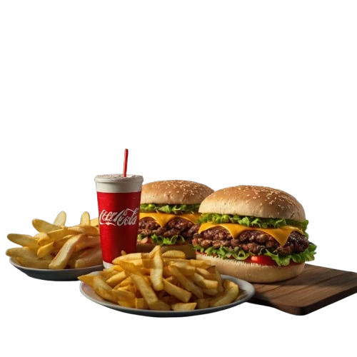 Chicken burger with fries and drink