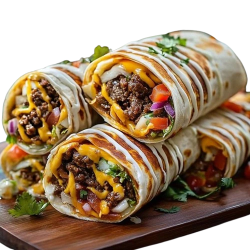 beef+sauced wrap on a tray
